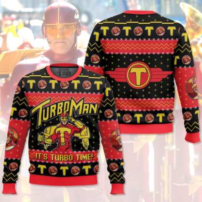 It s Turbo Time! Turbo Man Jingle All the Way Ugly Sweater