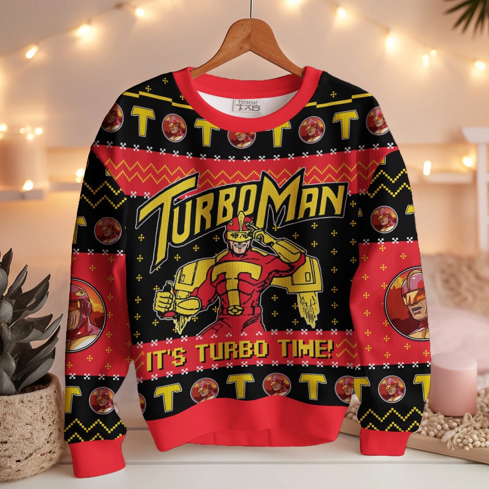It s Turbo Time! Turbo Man Jingle All the Way Ugly Sweater