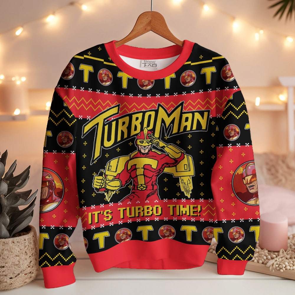 It s Turbo Time! Turbo Man Jingle All the Way Ugly Sweater