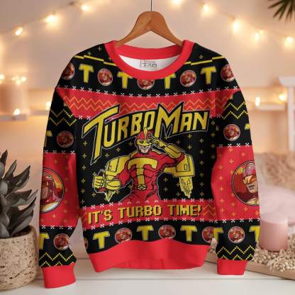 It s Turbo Time! Turbo Man Jingle All the Way Ugly Sweater