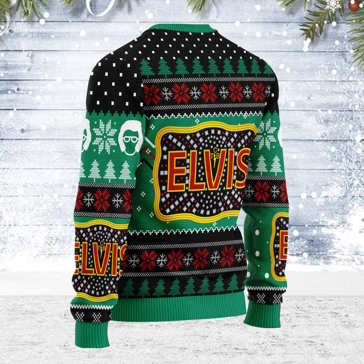 Elviss Presleyy Belt buckle Sign with Rhinestone Christmas Ugly Sweatshirt