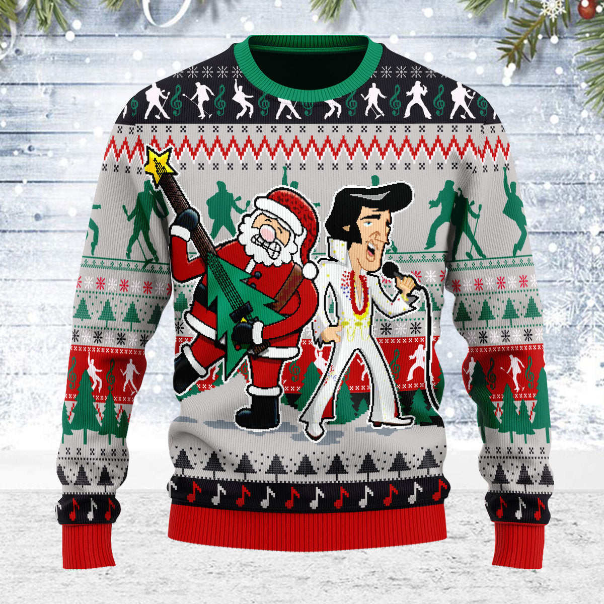 Elviss Presleyy With Santa Christmas Ugly Sweatshirt