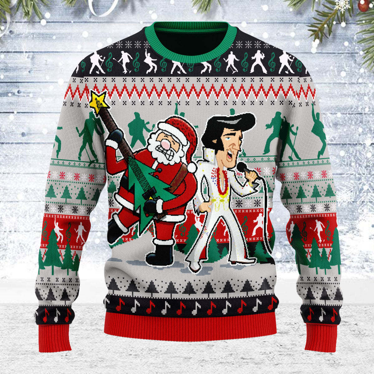 Elviss Presleyy With Santa Christmas Ugly Sweatshirt