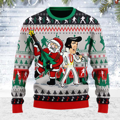 Elviss Presleyy With Santa Christmas Ugly Sweatshirt