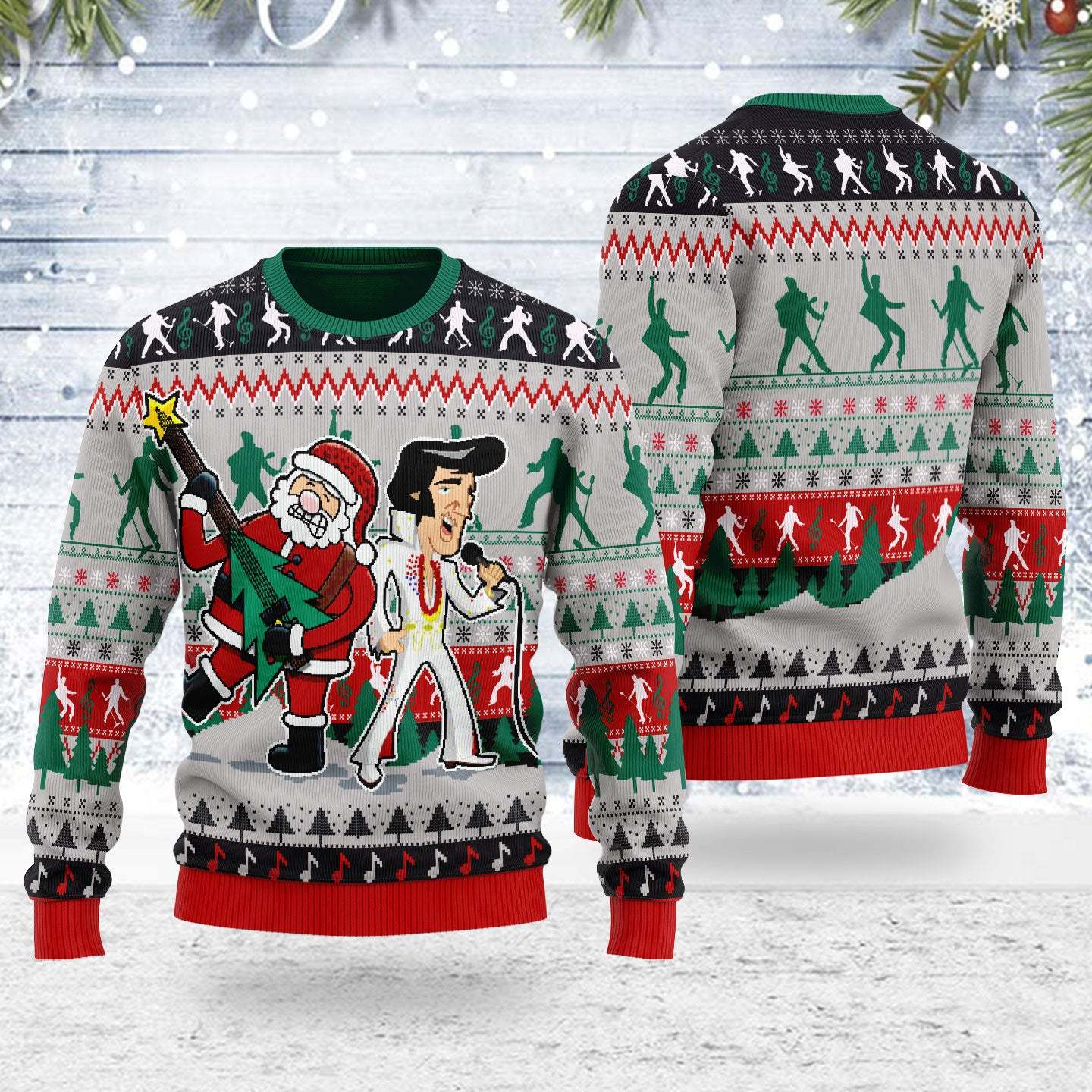 Elviss Presleyy With Santa Christmas Ugly Sweatshirt