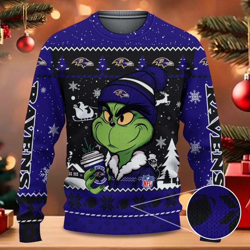 Baltimore Ravens Grinch NFL Fans Ugly Sweater