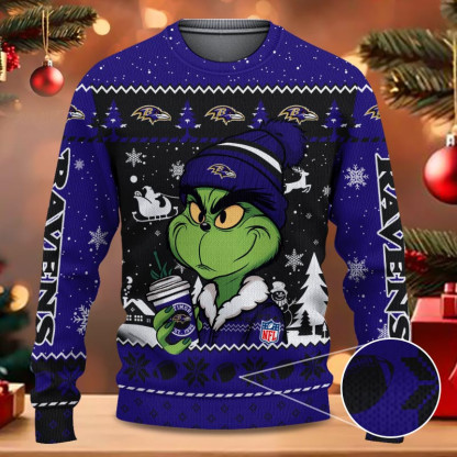 Baltimore Ravens Grinch NFL Fans Ugly Sweater