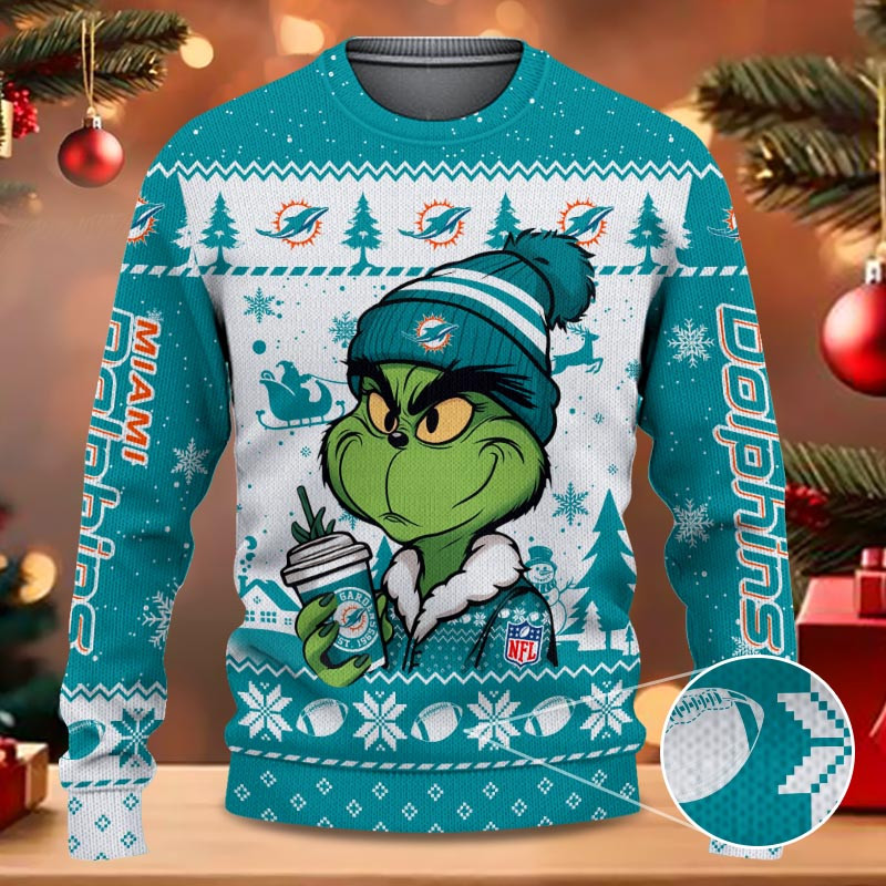 Miami Dolphins Grinch NFL Fans Ugly Sweater