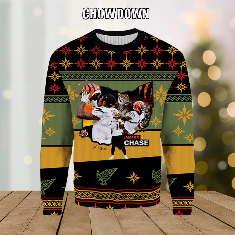 NFL Jamarr Chase Tiger Bengals Ugly Christmas Sweater