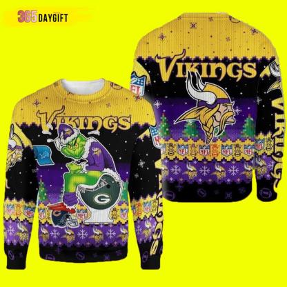 NFL Vikings Minnesota Ugly Christmas Sweater Cute Grinch