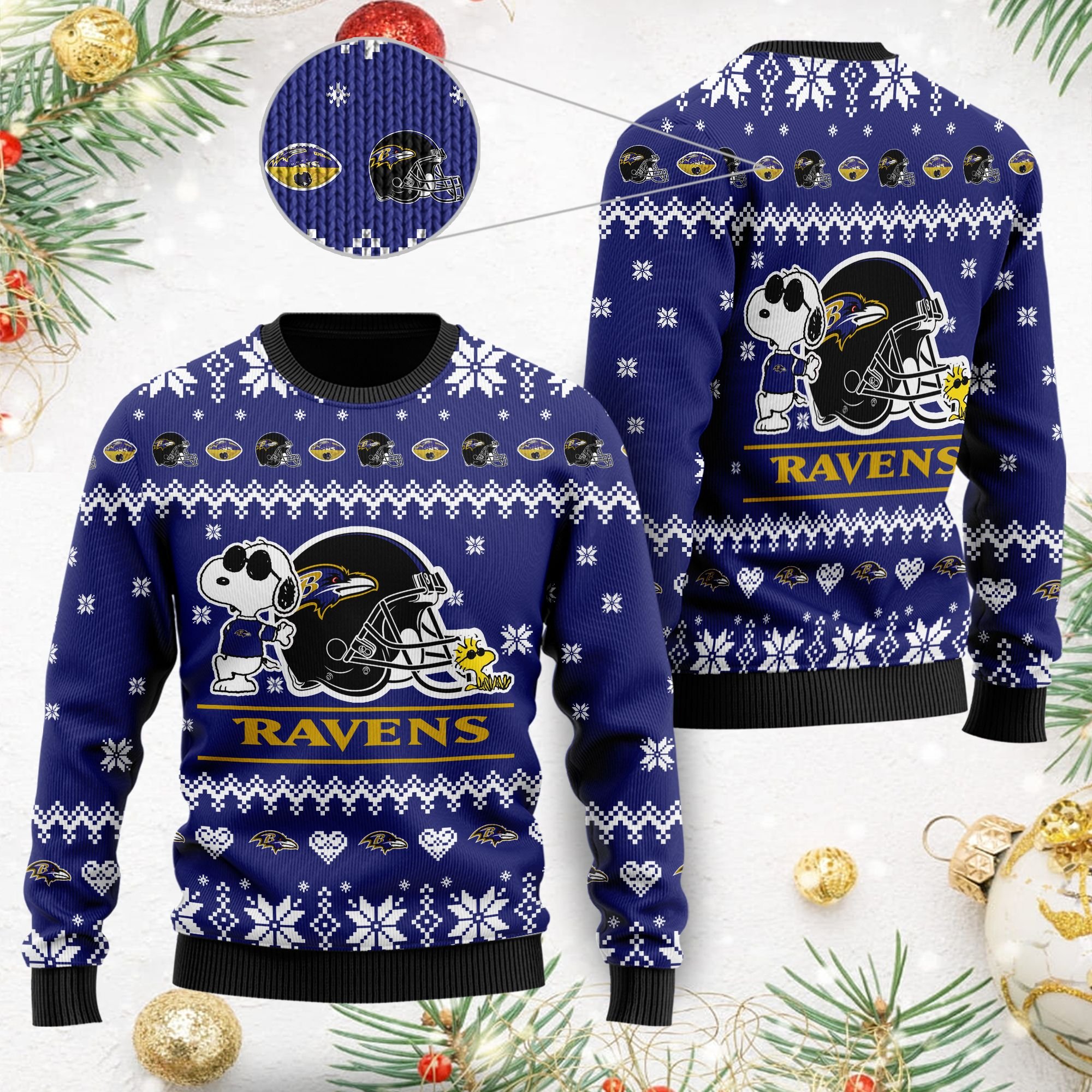 Snoopy And Woodstock Baltimore Ravens NFL Christmas Ugly Sweater