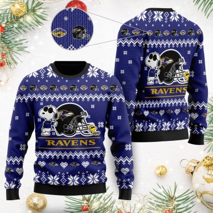 Snoopy And Woodstock Baltimore Ravens NFL Christmas Ugly Sweater