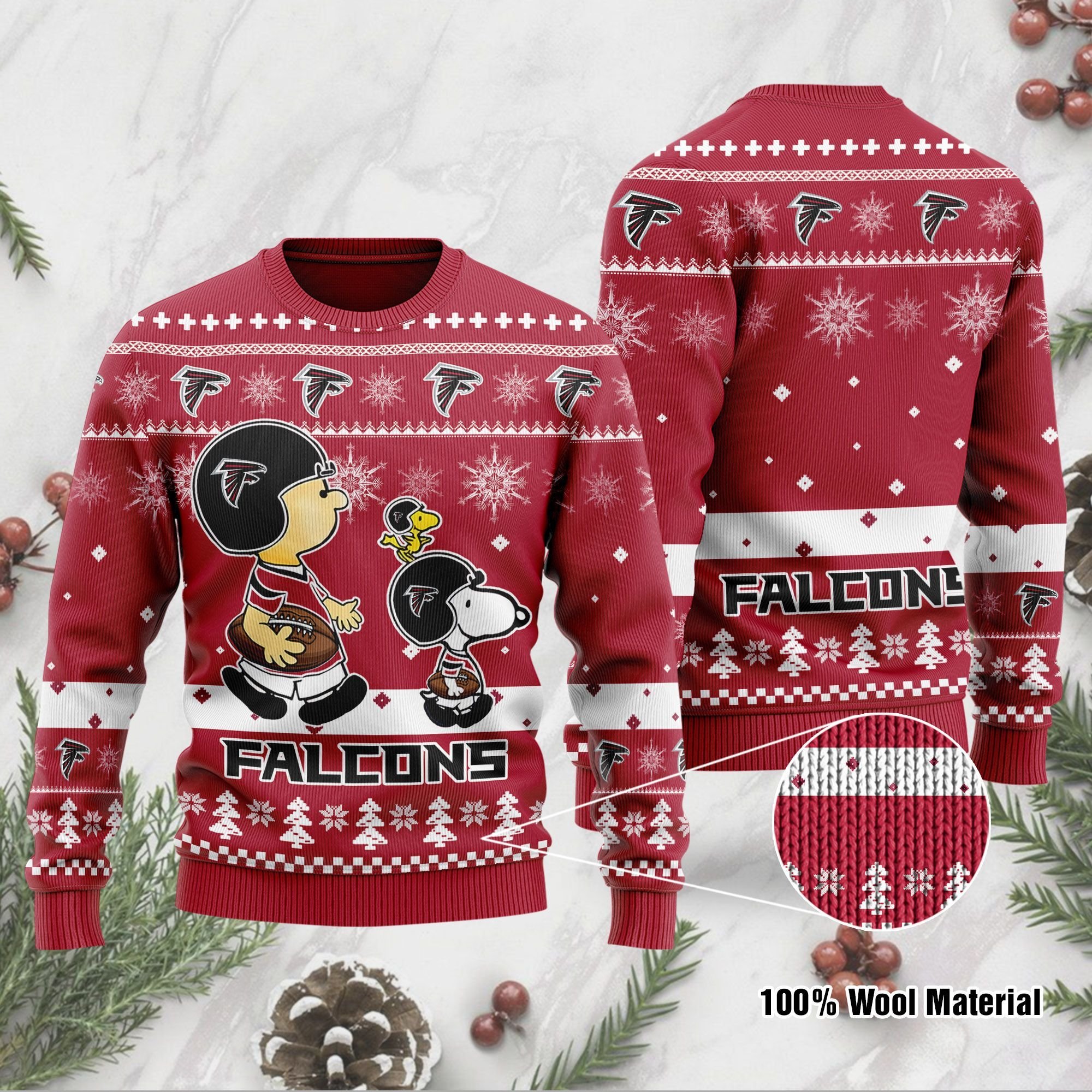 Snoopy Woodstock And Charlie Brown Atlanta Falcons NFL Christmas Ugly Sweater
