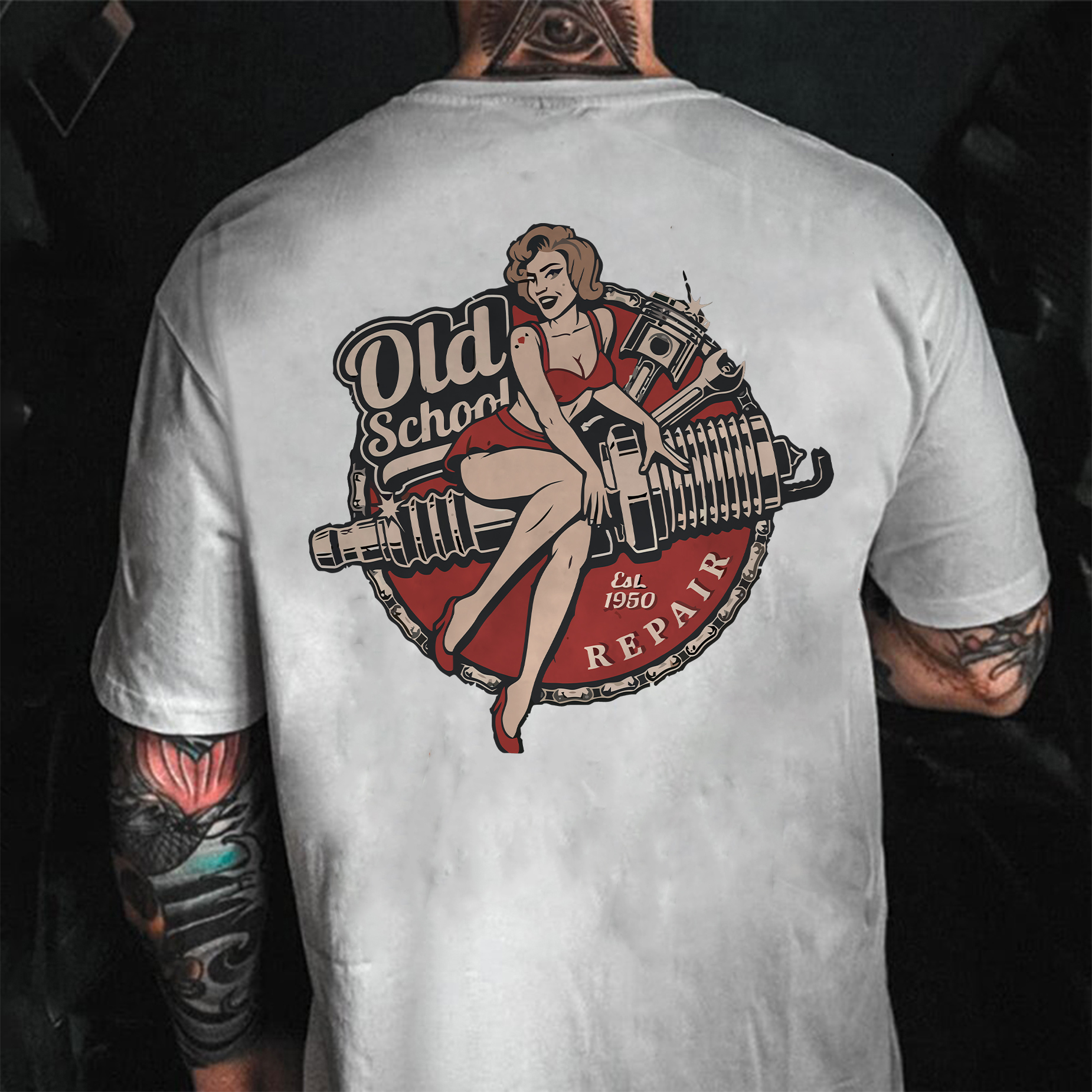OLD SCHOOL Motorcycle Lady Black Print T-Shirt