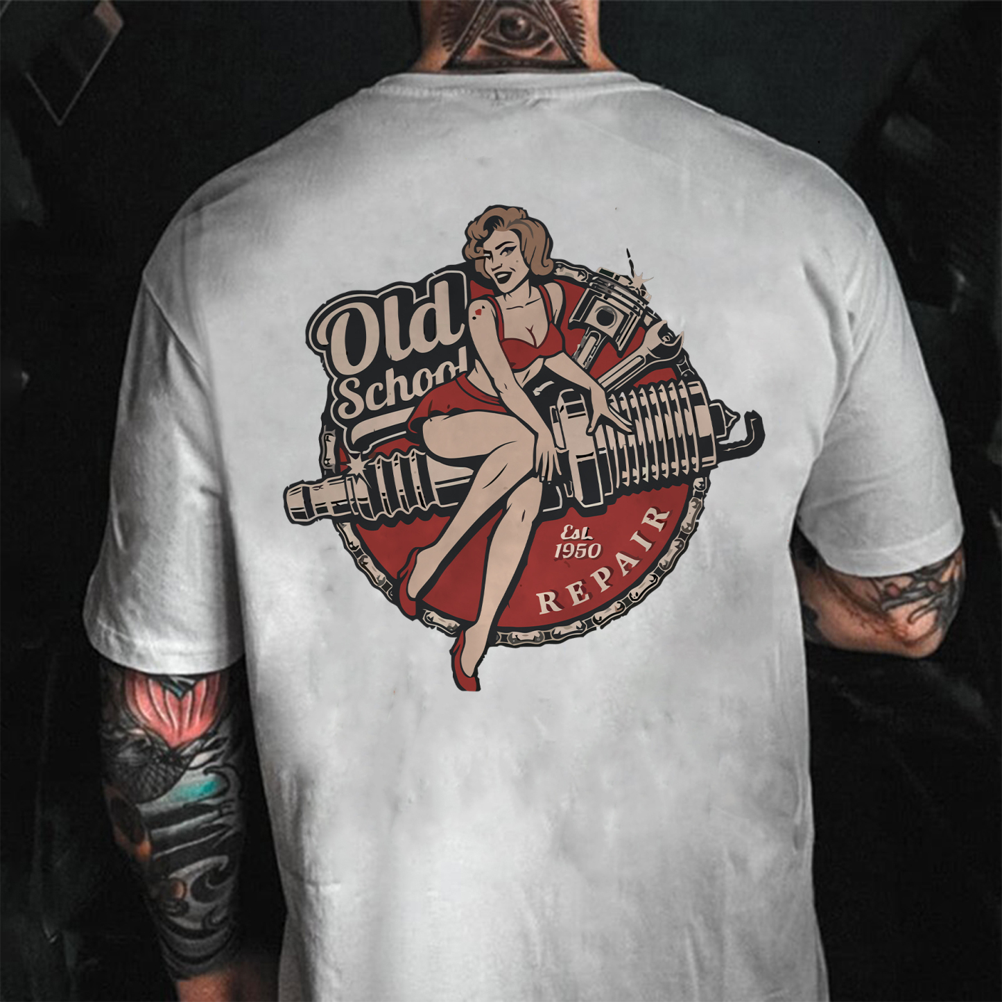 OLD SCHOOL Motorcycle Lady Black Print T-Shirt