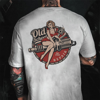OLD SCHOOL Motorcycle Lady Black Print T-Shirt