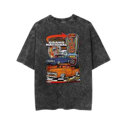 GRAND NATIONAL Classic Car Print Men's Washed T-shirt