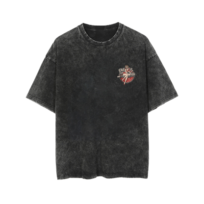 OLD SCHOOL Motorcycle Lady Black Print Washed T-shirt
