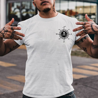 Skull With Beacon White Print T-shirt
