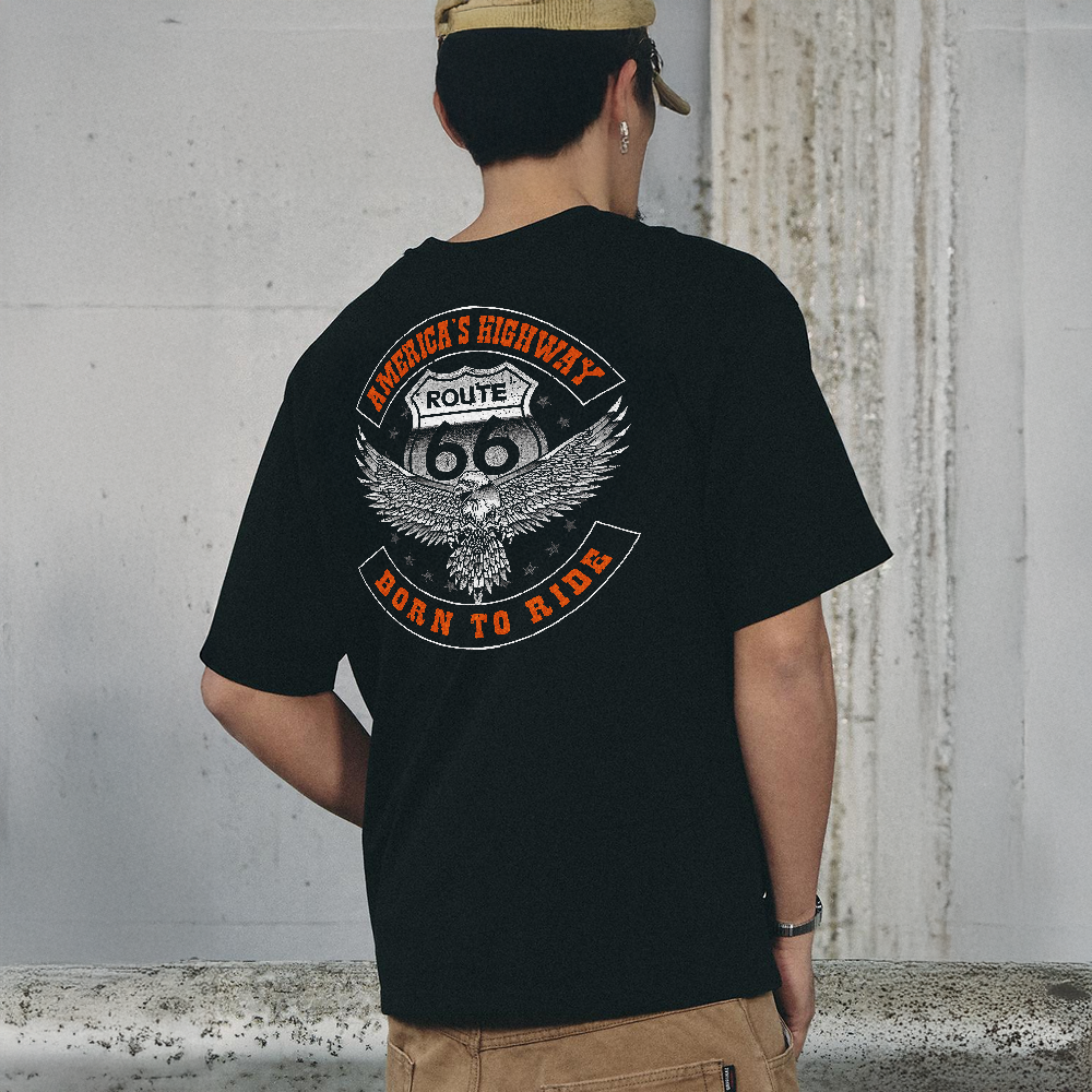 America's Highway Route 66 Born To Ride Printed Men's T-shirt