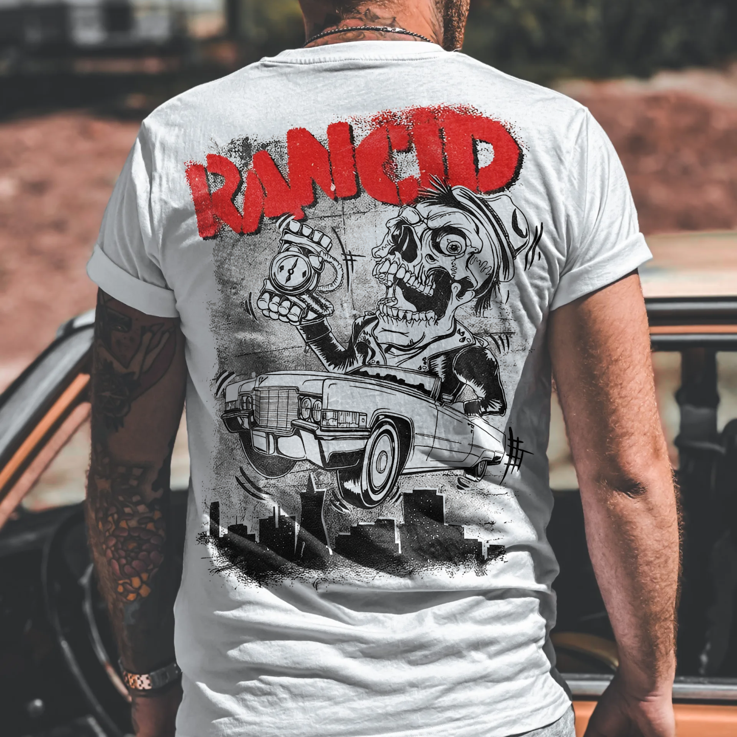 Rancid Car Skull Printed Pattern T-shirt