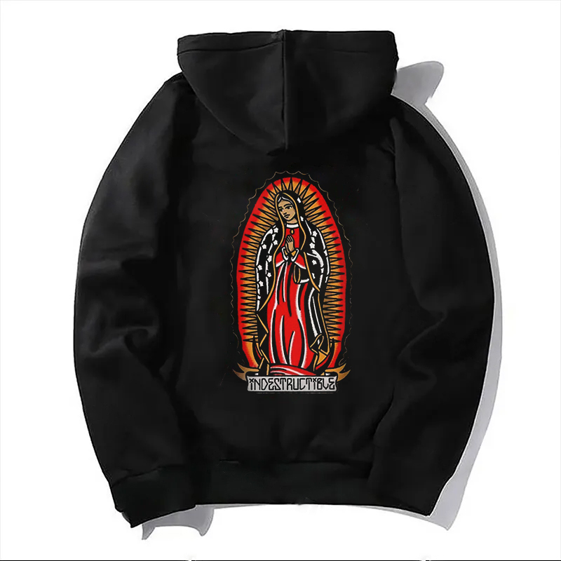 Praying Goddess Letter Graphic Black Print Hoodie