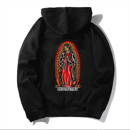 Praying Goddess Letter Graphic Black Print Hoodie