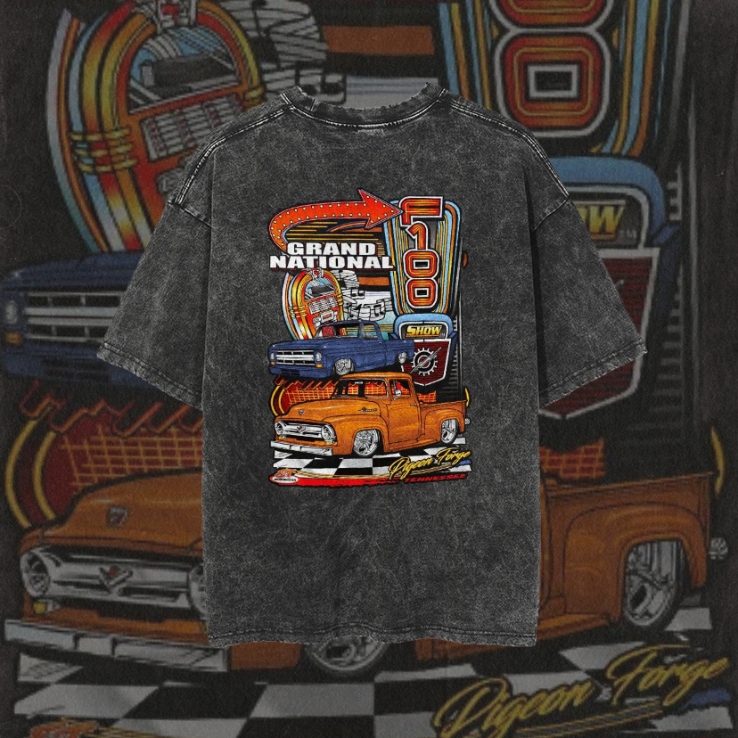 GRAND NATIONAL Classic Car Print Men's Washed T-shirt