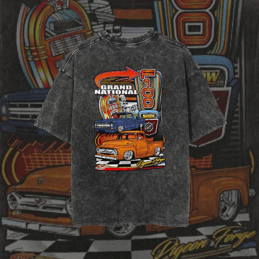 GRAND NATIONAL Classic Car Print Men's Washed T-shirt