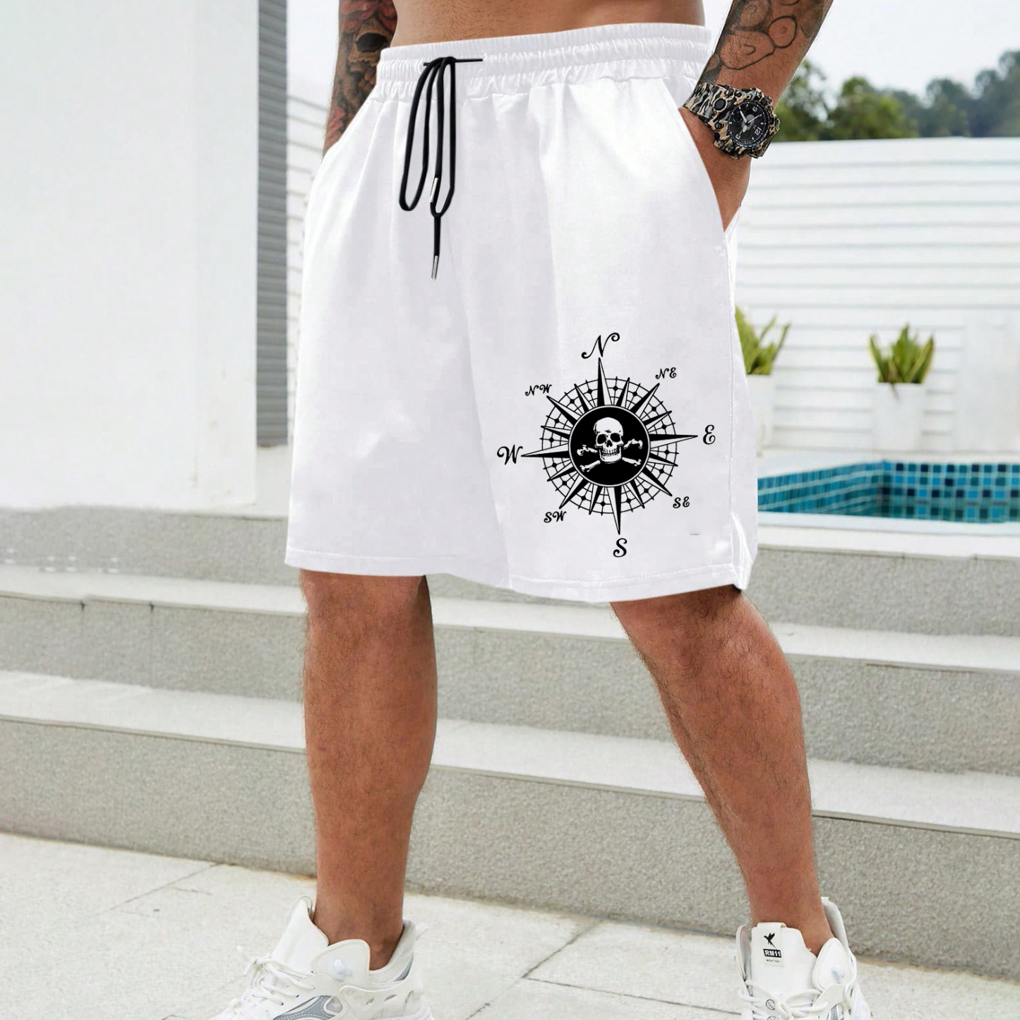 Skull With Beacon Print Men's Shorts