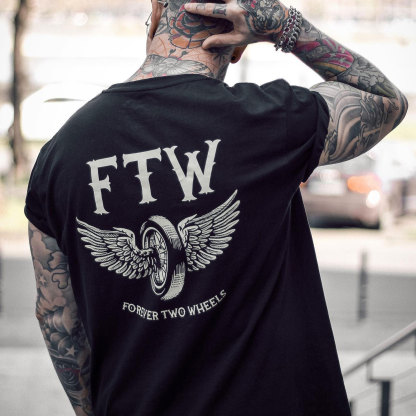FTW FOREVER TWO WHEELS Angel Wings Graphic Print T-shirt