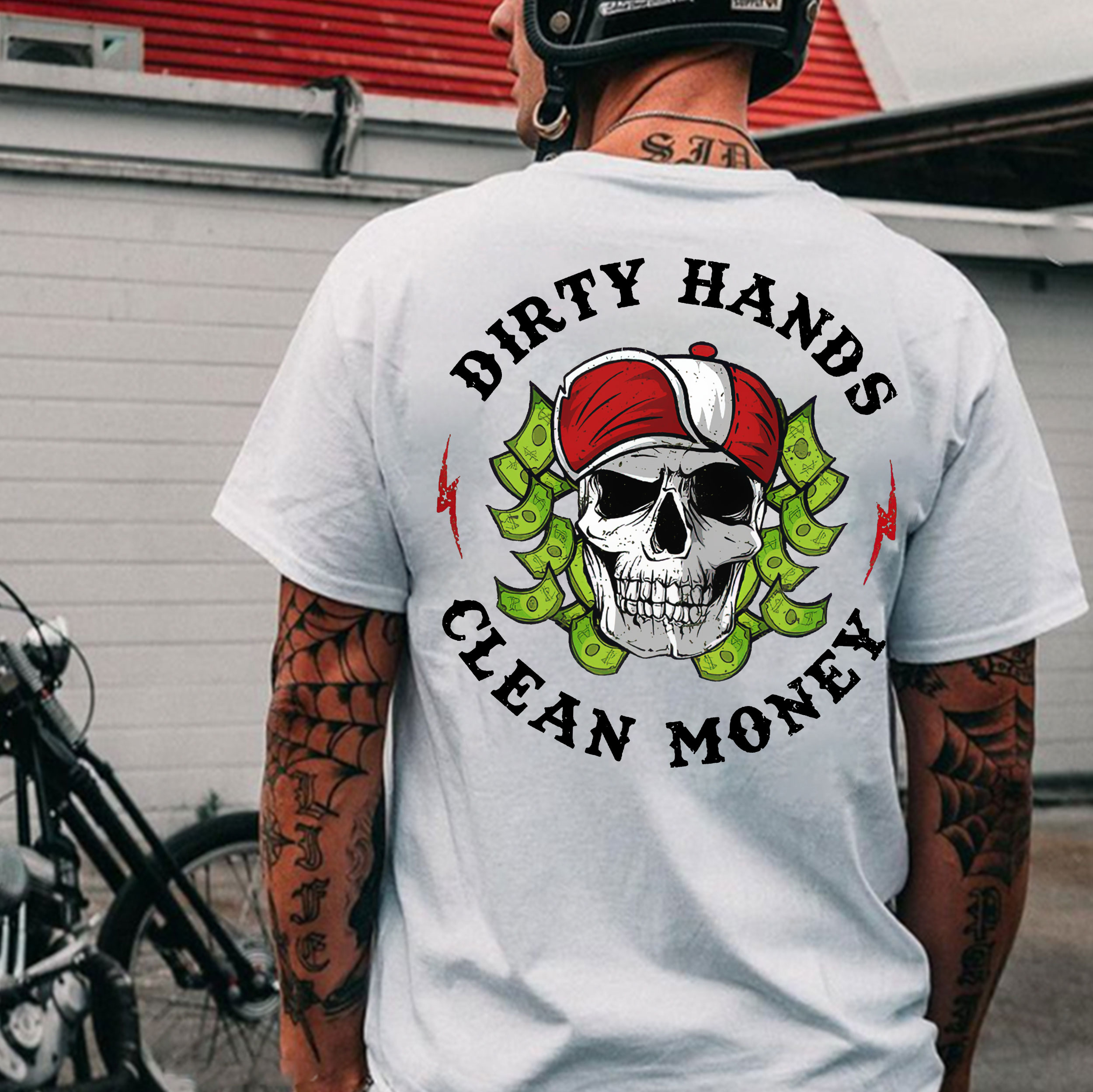 DIRTY HANDS CLEAN MONEY Skull Black Print T-Shirt
