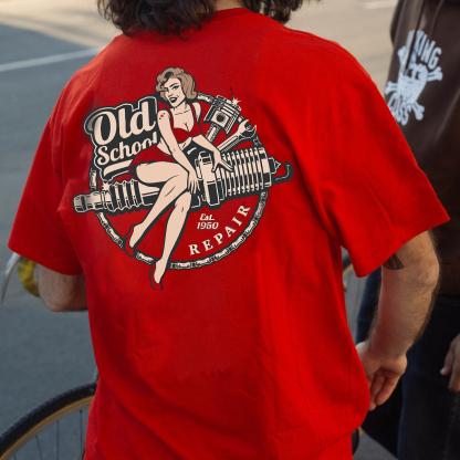 OLD SCHOOL Motorcycle Lady Black Print T-Shirt