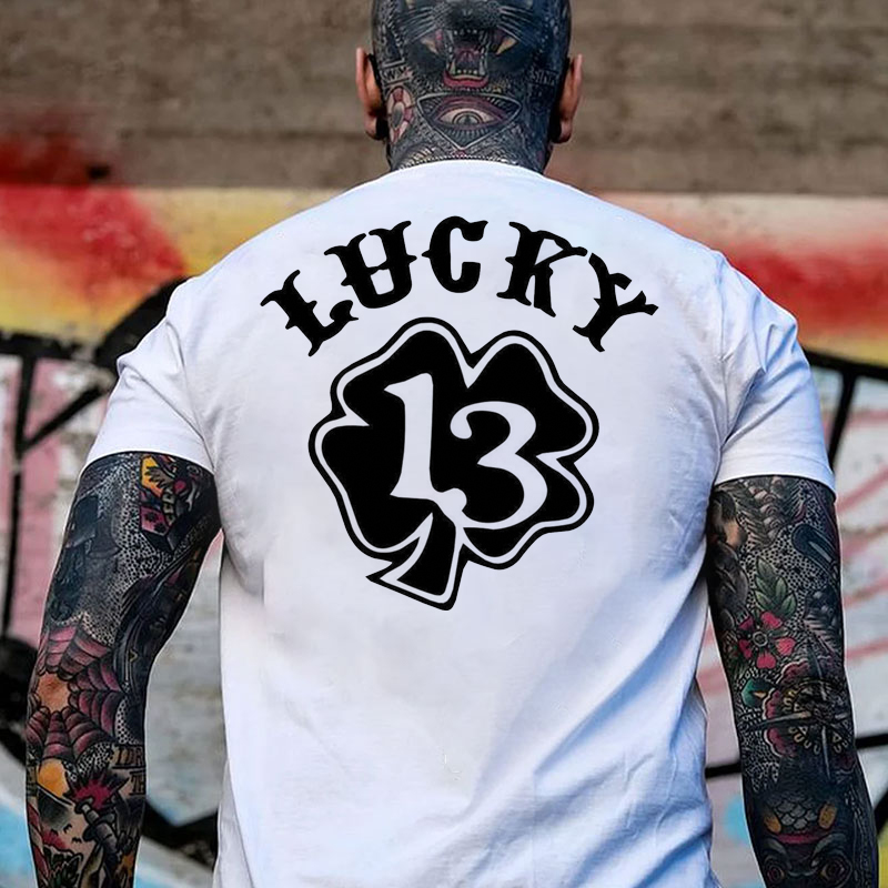 LUCKY 13 Four Leaf Clover Print Men's T-shirt