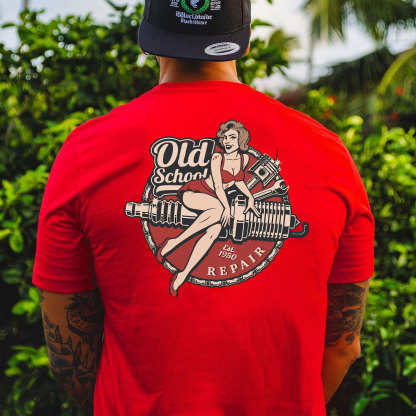 OLD SCHOOL Motorcycle Lady Black Print T-Shirt