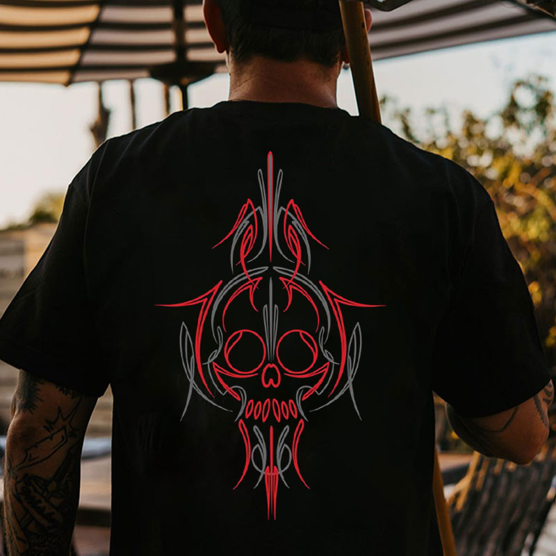Phantom Pinstripe Skull Print Men's T-shirt