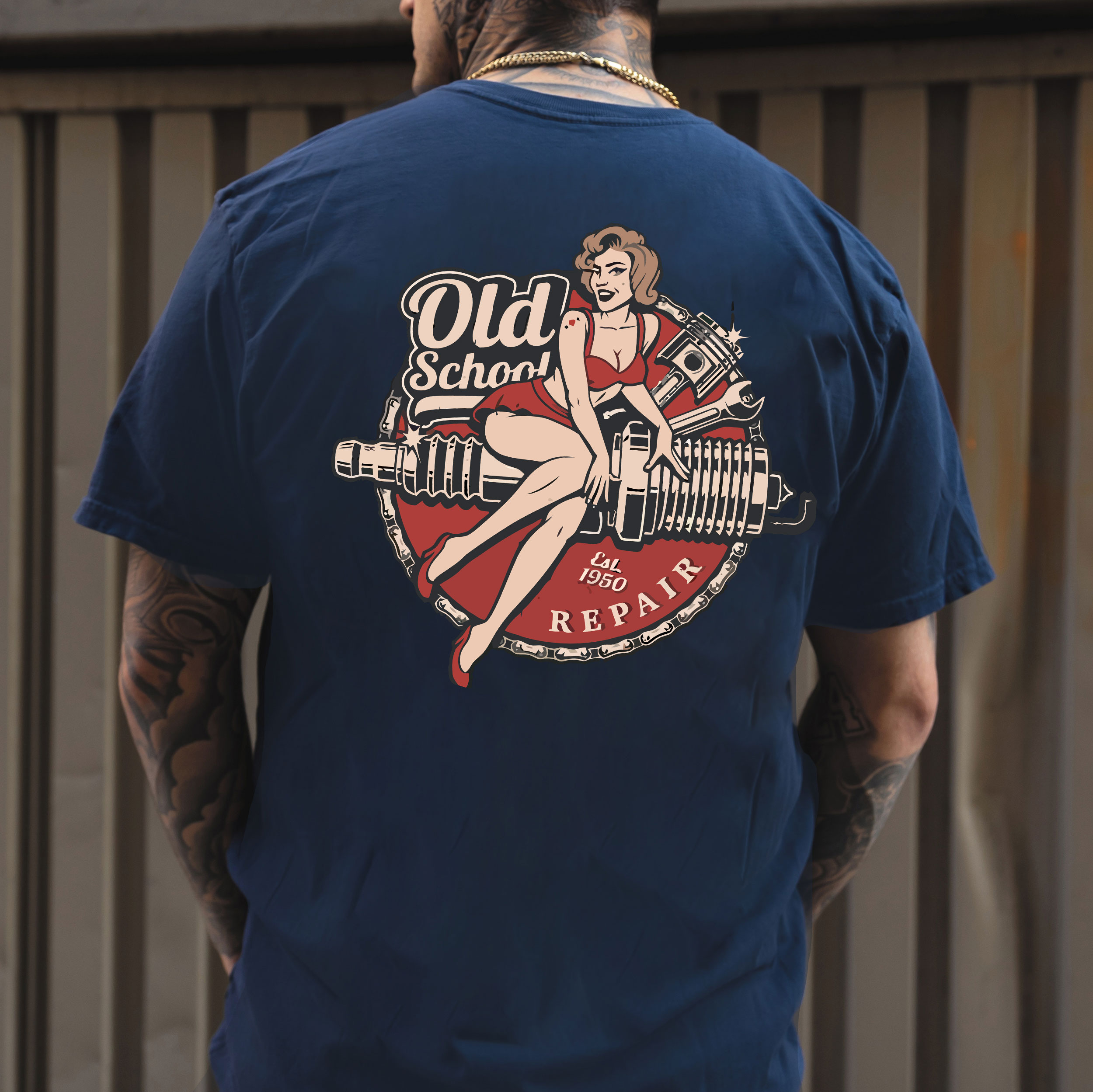 OLD SCHOOL Motorcycle Lady Black Print T-Shirt