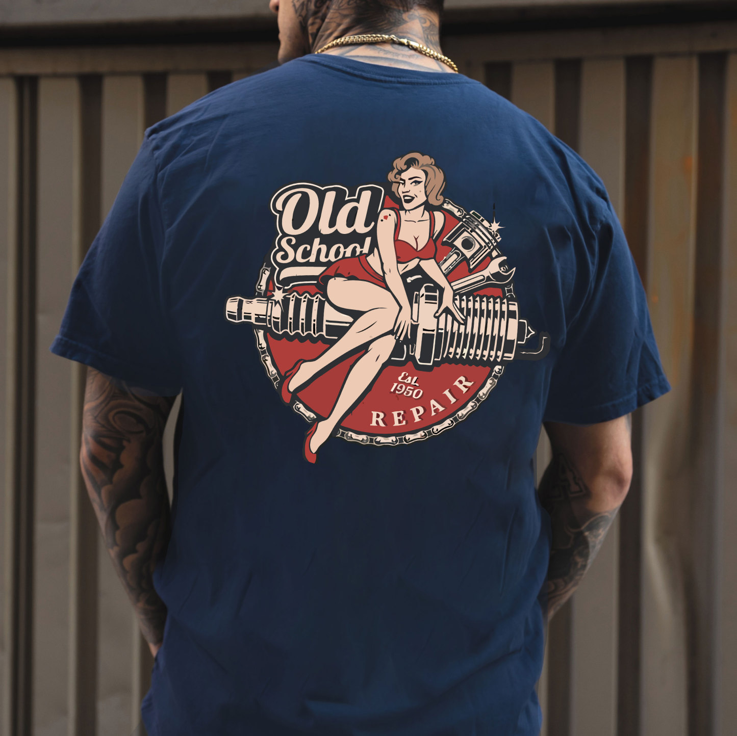 OLD SCHOOL Motorcycle Lady Black Print T-Shirt