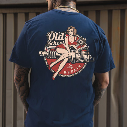 OLD SCHOOL Motorcycle Lady Black Print T-Shirt