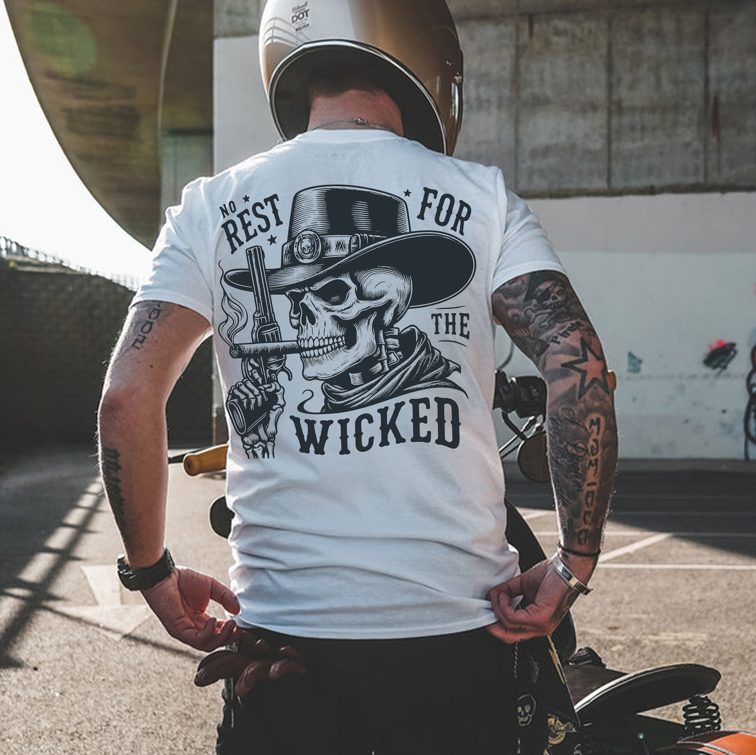 REST FOR WICKED Gangster Skeleton Print Men's T-shirt