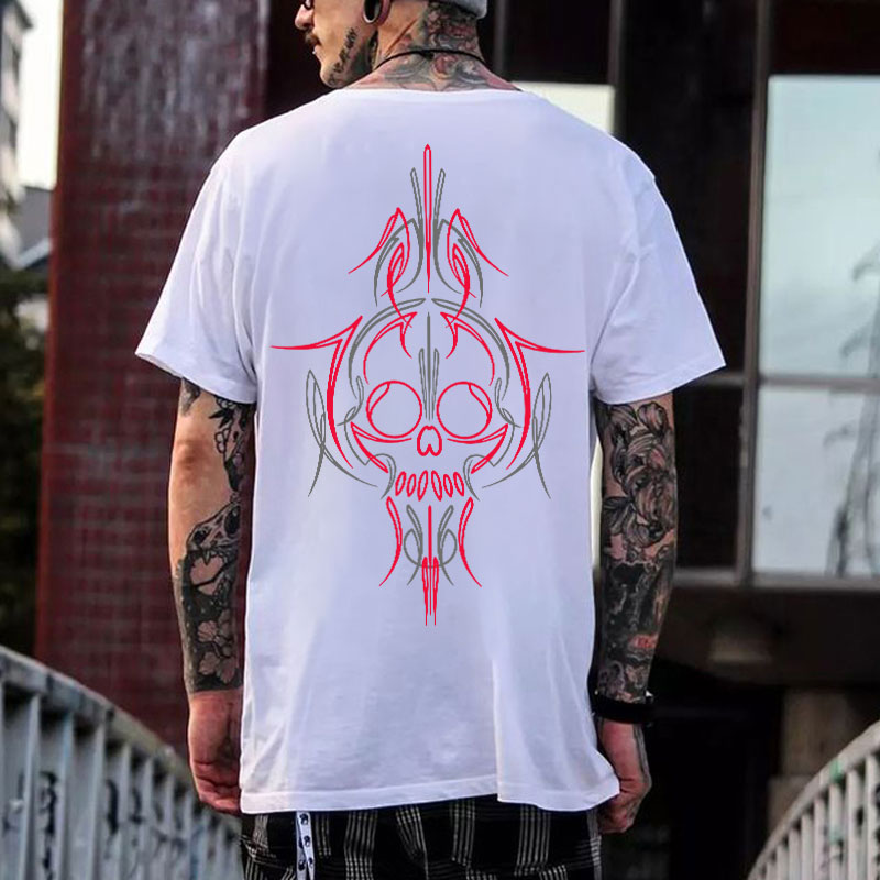 Phantom Pinstripe Skull Print Men's T-shirt