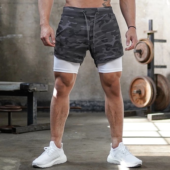 Camouflage Double Layer Outdoor Fitness Quick-drying Sports Shorts
