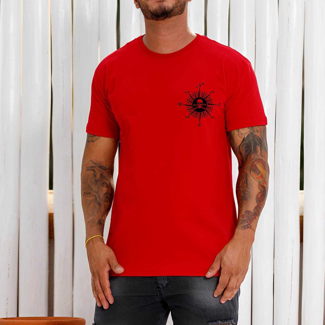 Skull With Beacon White Print T-shirt