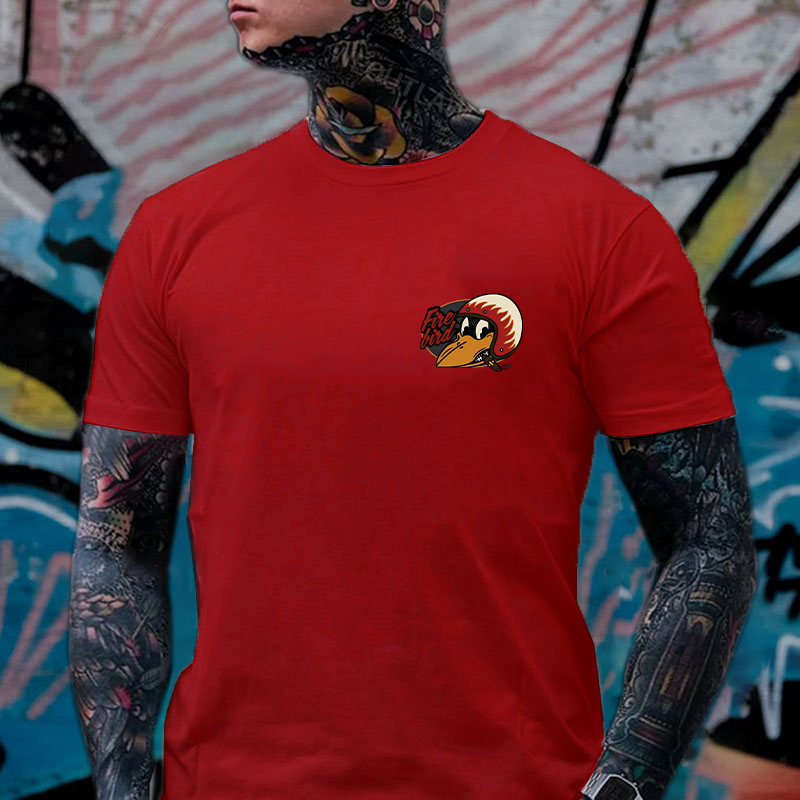 Fire Bird Crow with Helmet Letter Graphic Black Print T-shirt