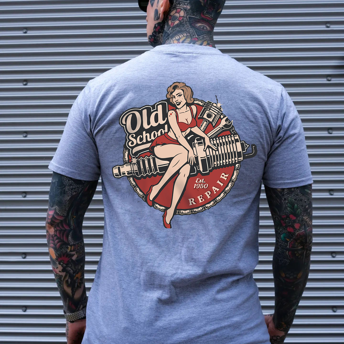OLD SCHOOL Motorcycle Lady Black Print T-Shirt