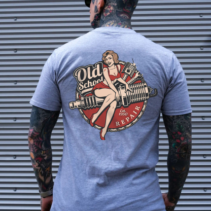OLD SCHOOL Motorcycle Lady Black Print T-Shirt
