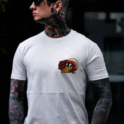 Fire Bird Crow with Helmet Letter Graphic Black Print T-shirt