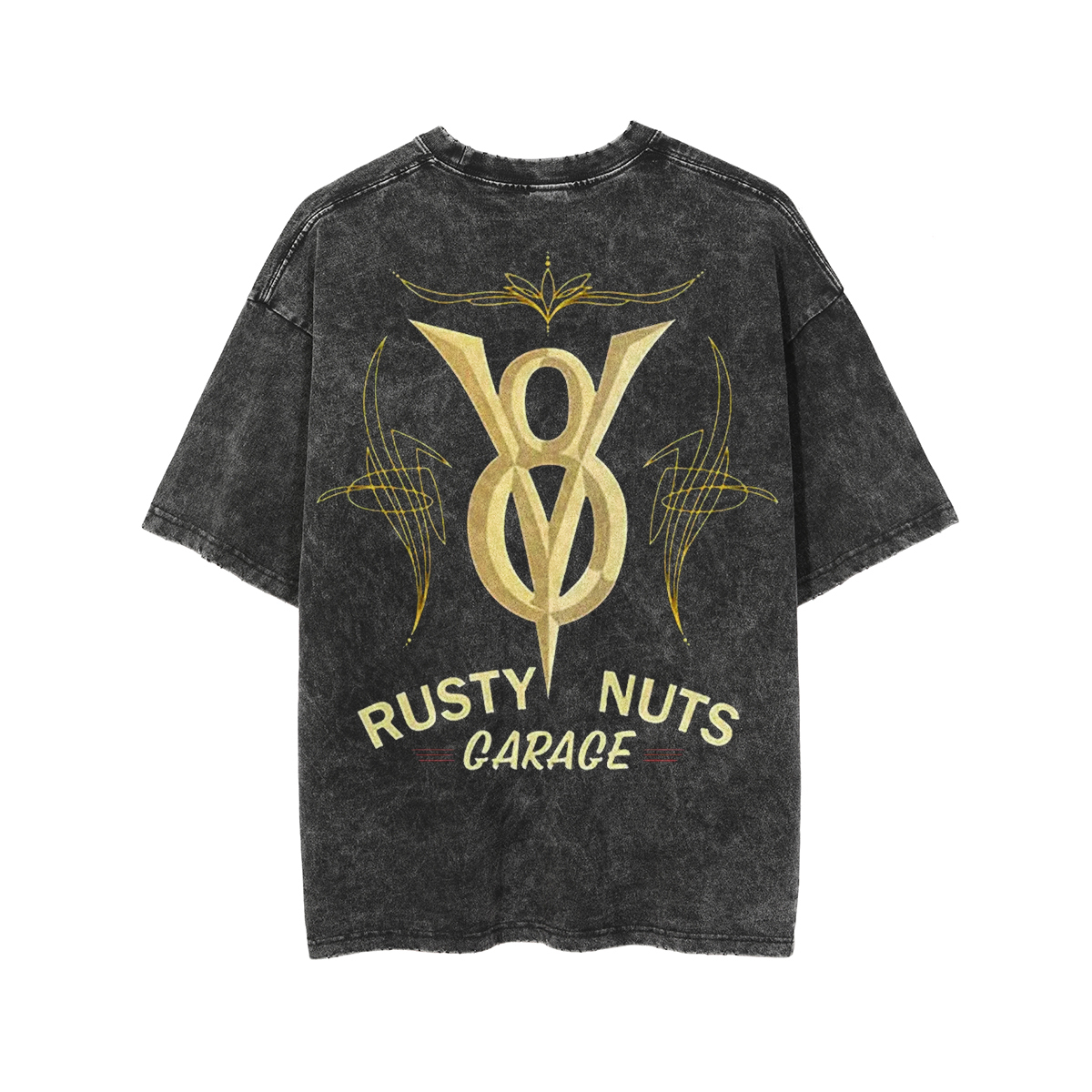 RUSTY NUTS GARAGE Metal V8 Phantom Pinstripe Print Men's Washed T-shir