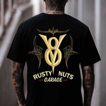 RUSTY NUTS GARAGE Metal V8 Phantom Pinstripe Print Men's T-shirt