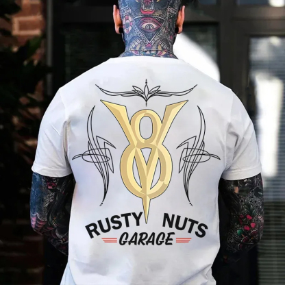 RUSTY NUTS GARAGE Metal V8 Phantom Pinstripe Print Men's T-shirt
